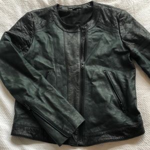 Theory green and black leather jacket